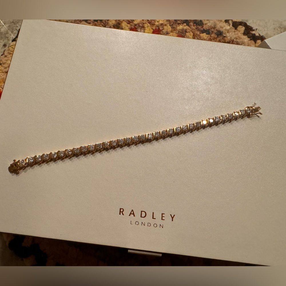 Vintage Cubic Zirconia Tennis Bracelet Marked W 925 7 3/4 length gold overlay
